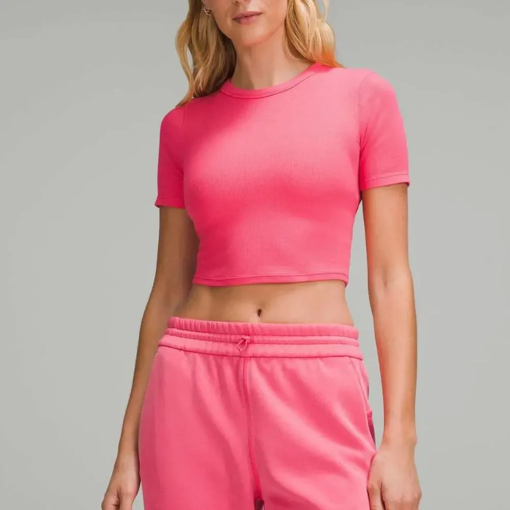 Lululemon Hold Tight Straight-Hem Cropped T-Shirt Glaze Pink Size 8 Crop Top Tee